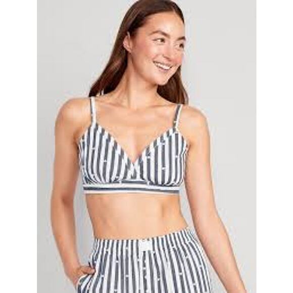 Old Navy Cross Front Poplin Bralette Womens Size Large Navy Pink NWT Hearts - Picture 1 of 5